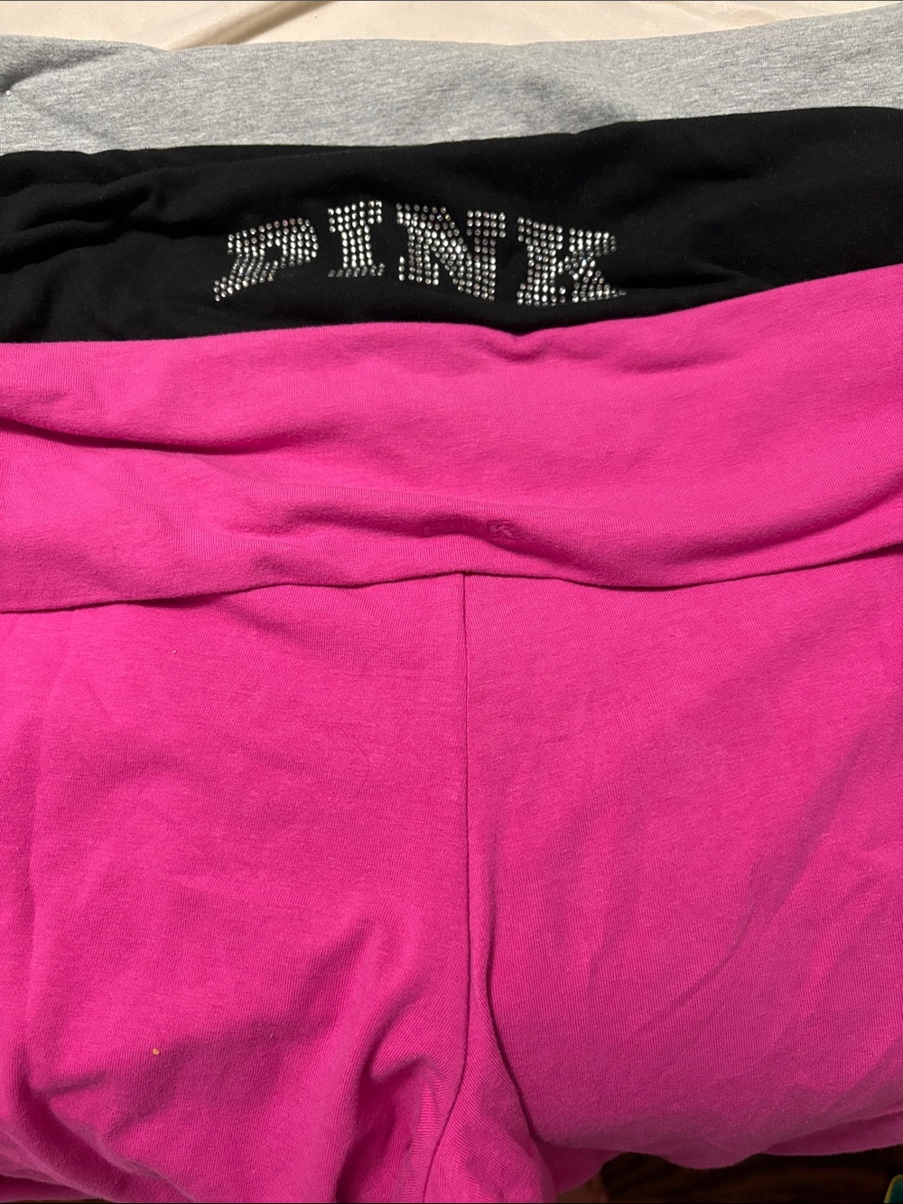 PINK Victoria's Secret Hot Pink Shorts with Black Rhinestone Logo Band